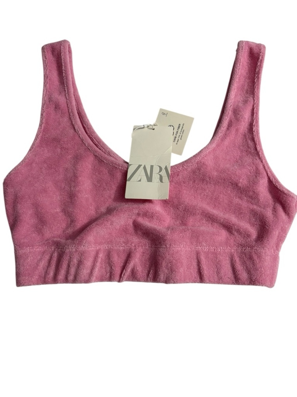ZARA Pink Terry Bralette — Soft Stretch Tank Style. Size M. New